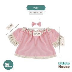 Baby Girl Lace Off-Shoulder Top with Bow Headband O209 | 1Y | Pink