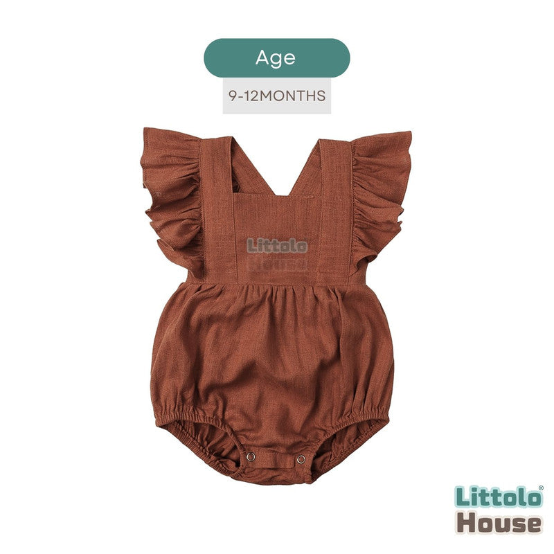 Baby Girl Stylish Frill Romper Outfit O212 | Brick Brown