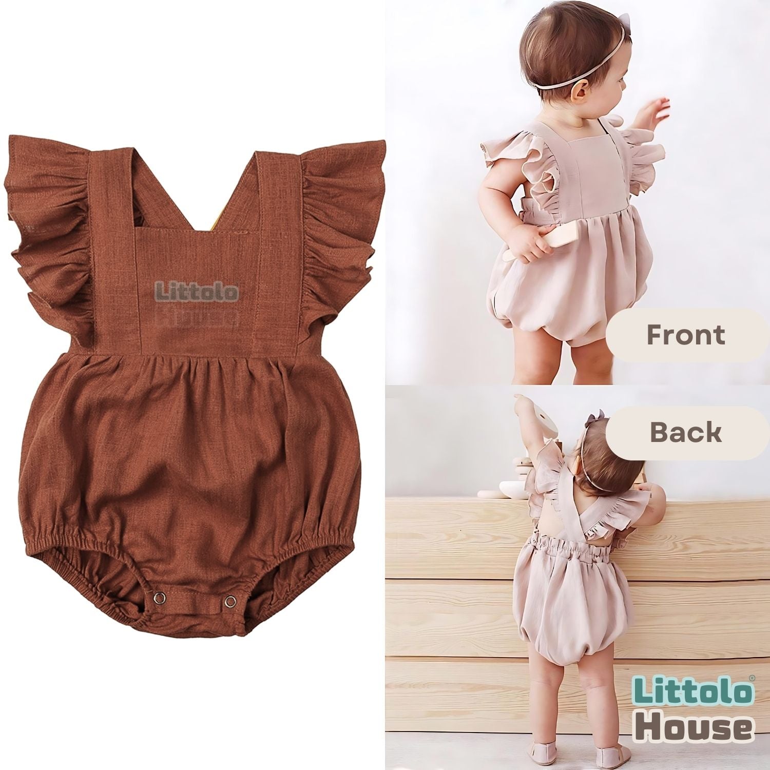 Baby Girl Stylish Frill Romper Outfit O212 | Brick Brown