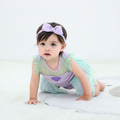 Baby Girl Mermaid Princess Romper Costume Onesie with Headband O215 | 1Y | Multicolour