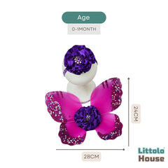 Baby Girl Butterfly Wings with Flower Headband O219 | NB | Purple Shades