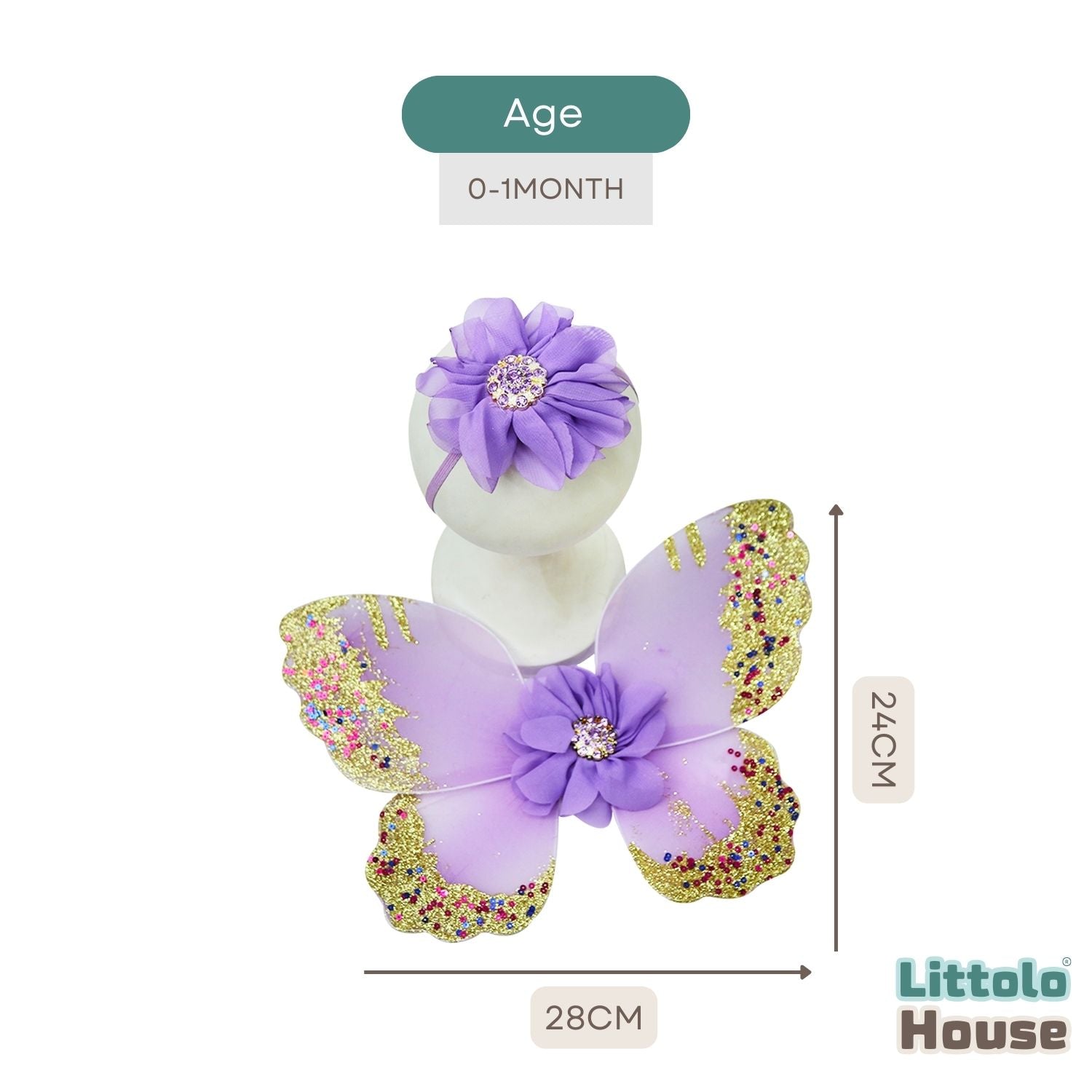 Baby Girl Butterfly Wings with Flower Headband O219 | NB | Lavender