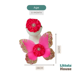 Baby Girl Butterfly Wings with Flower Headband O219 | NB | Magenta