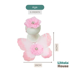 Baby Girl Butterfly Wings with Flower Headband O219 | NB | Pink