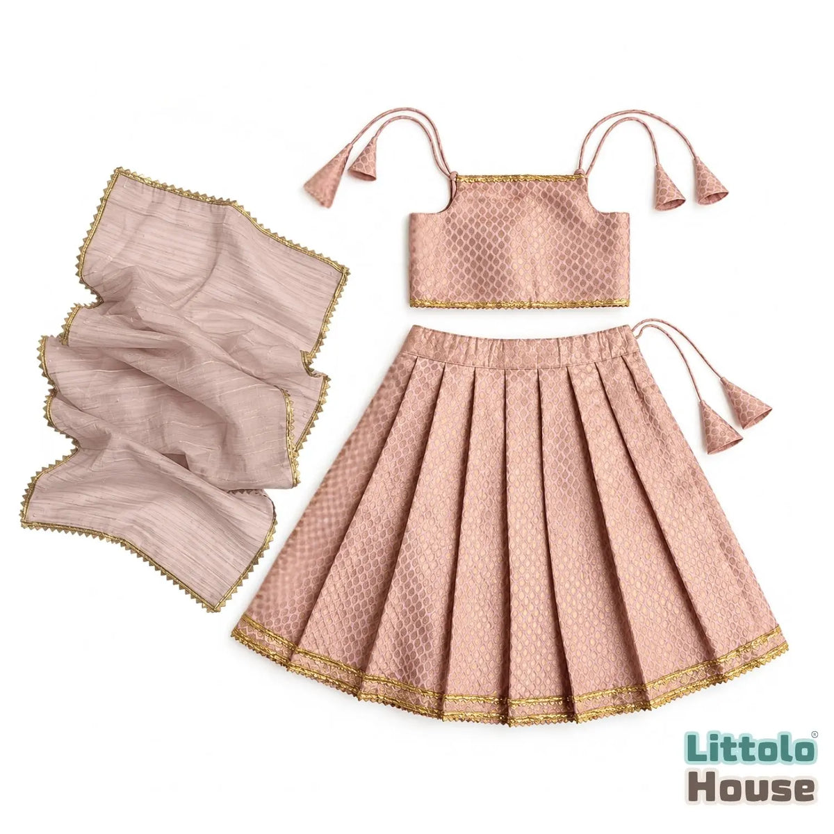 Baby Girl Traditional Lehenga Choli with Dupatta Outfit O221 | 1-2Y | Pastel Pink