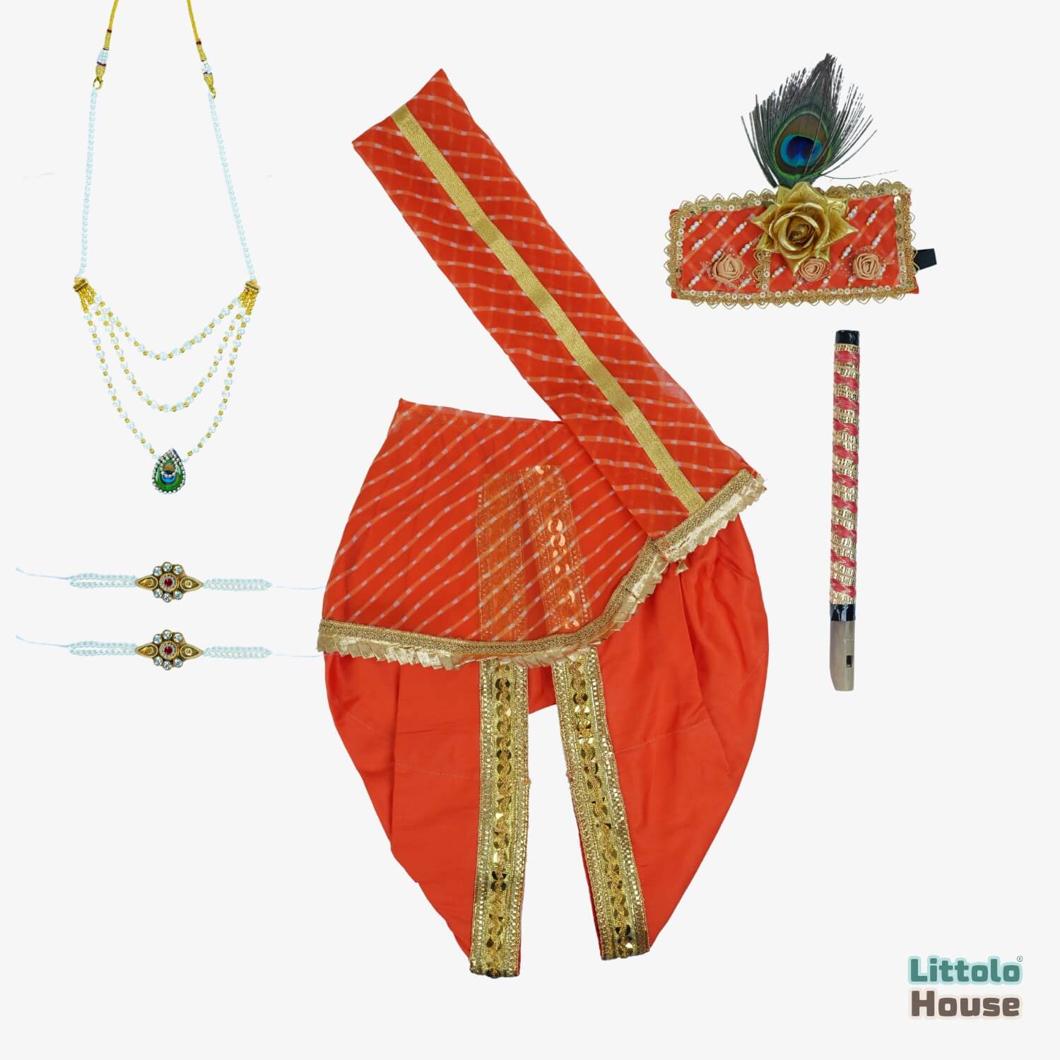 Premium Krishna Janmashtami Costume with Accessories O223 | 1Y | Orange