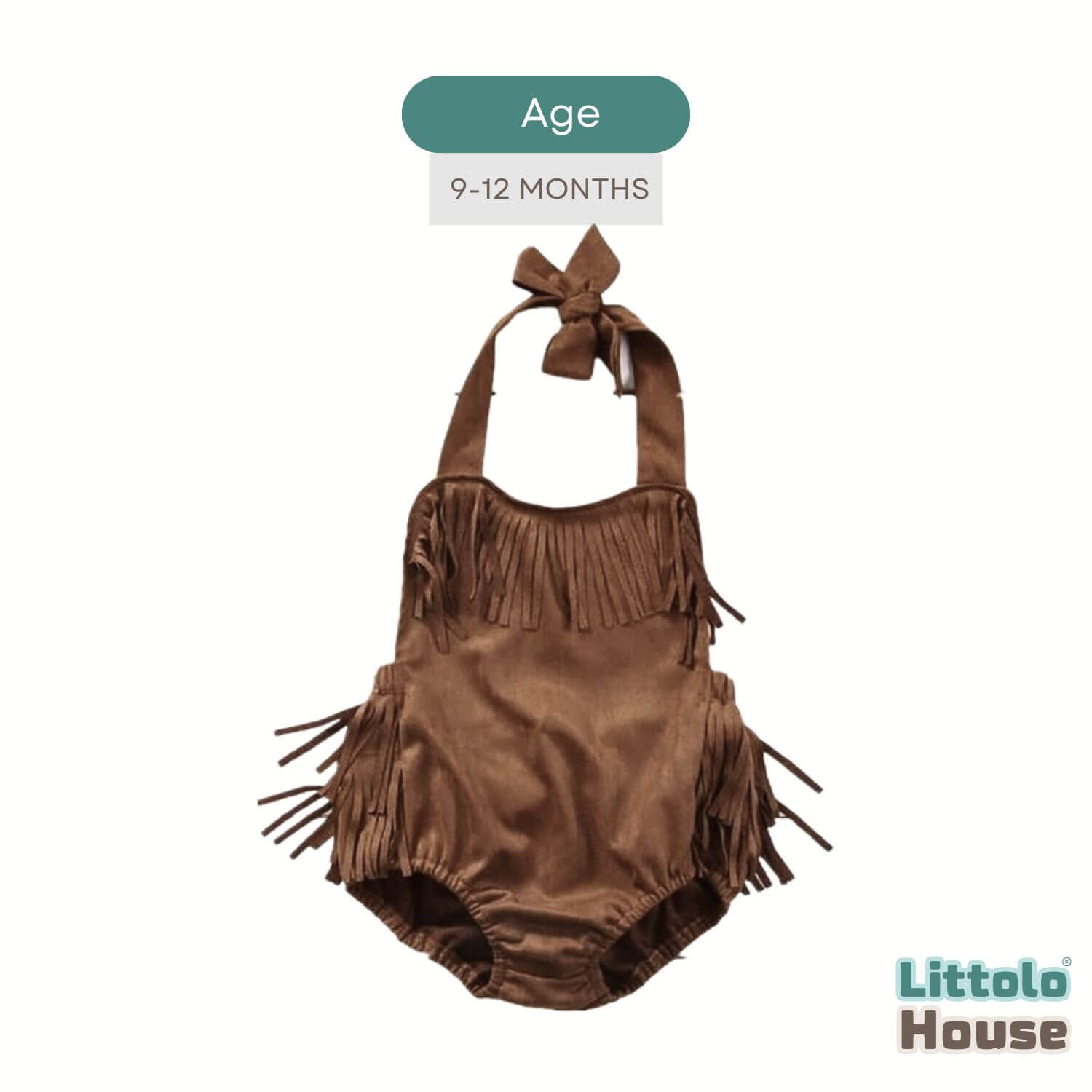 Baby Girl Halter Fringe Romper O226 | 1Y | Brown