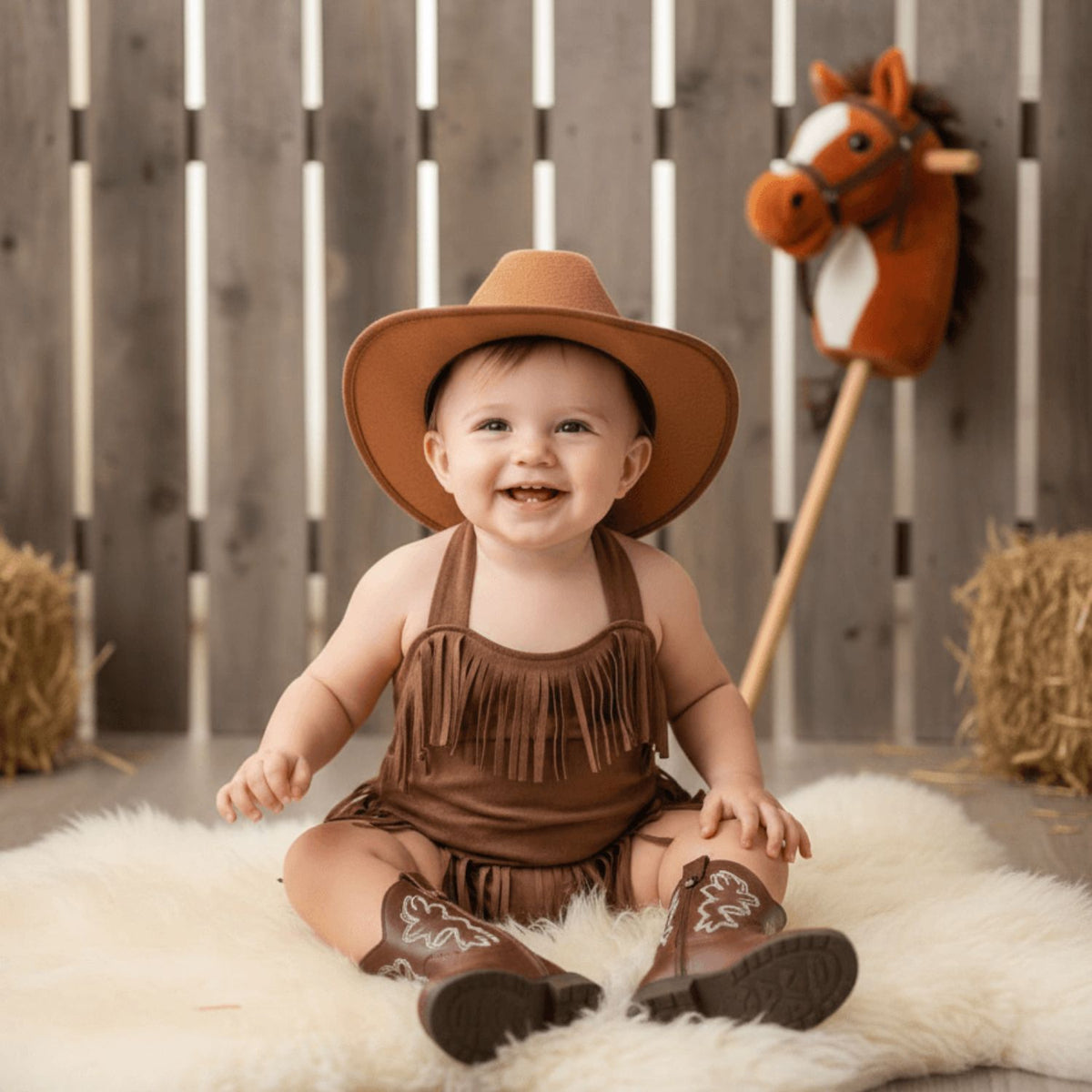 Baby Girl Halter Fringe Romper O226 | 1Y | Brown