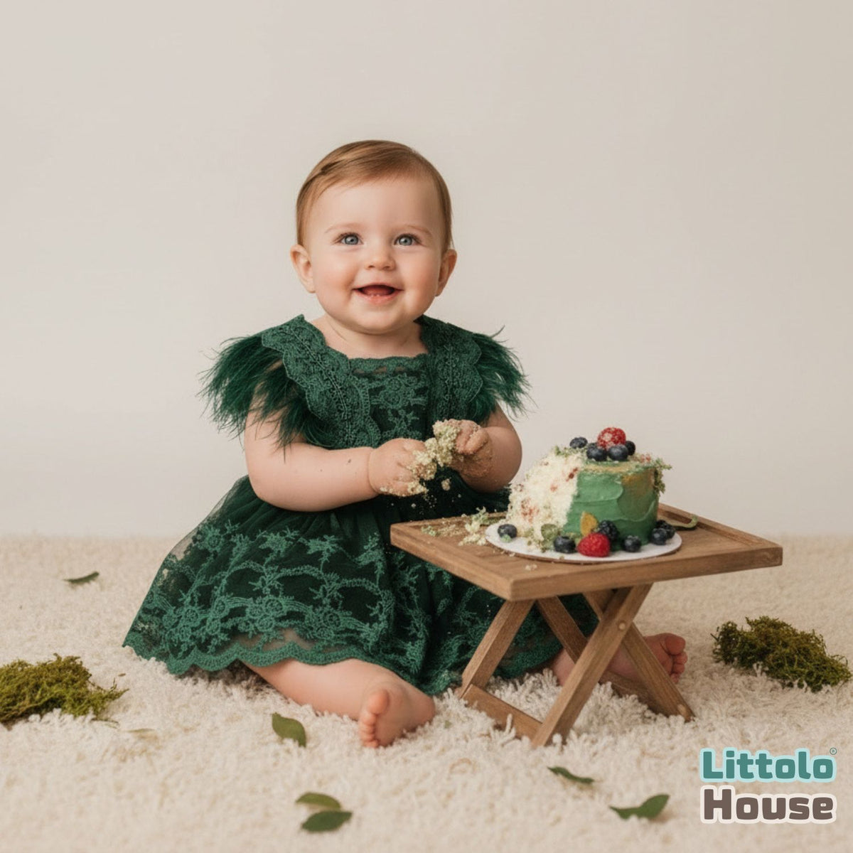 Baby Girl Sequin Ruffle Lace Romper O229 | 1Y | Dark Green