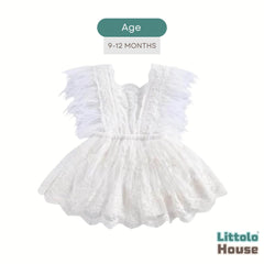 Baby Girl Sequin Ruffle Lace Romper O229 | 1Y | White
