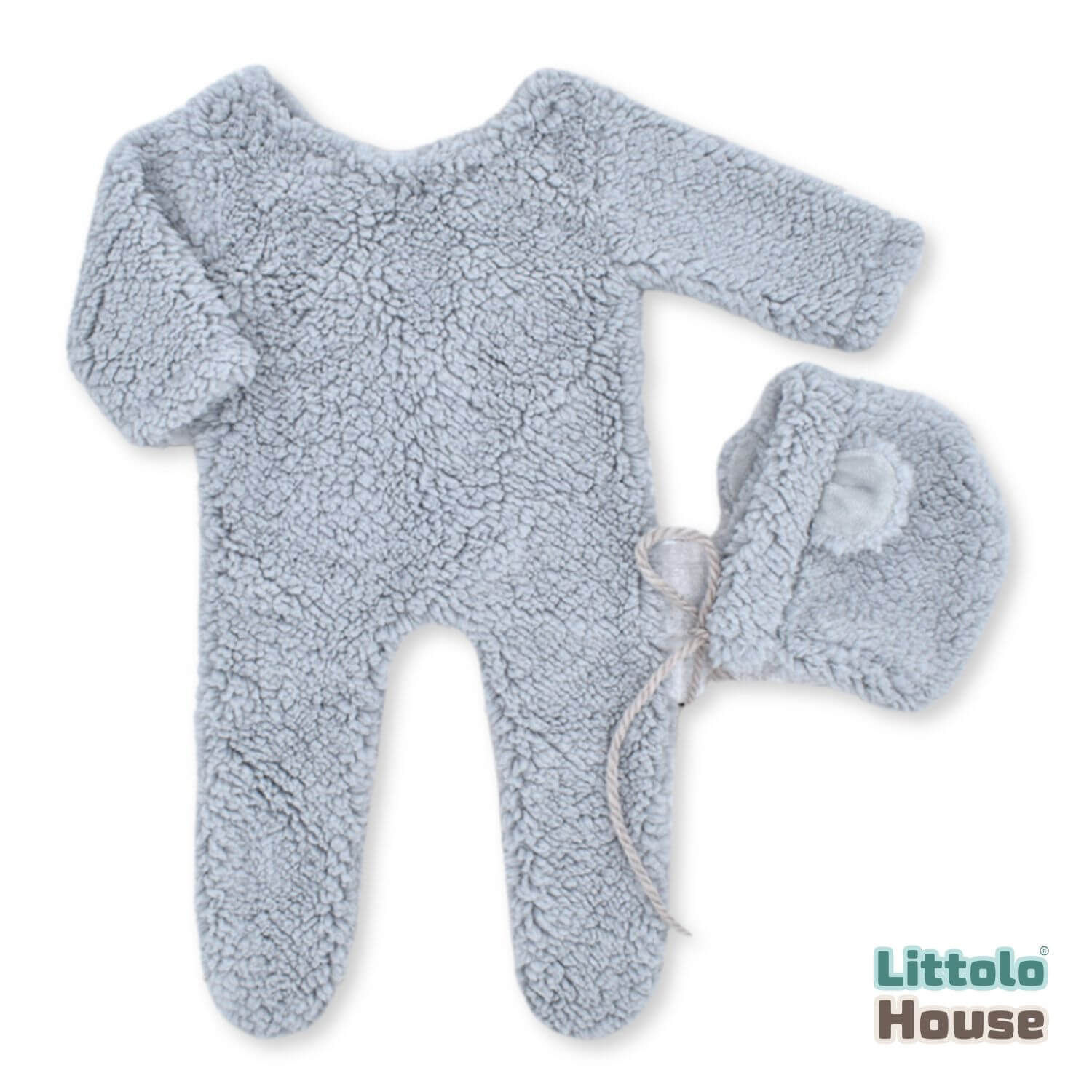 Baby Ultra Soft Fleece Romper with Bear Bonnet O231 | 2M | Grey