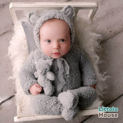 Baby Ultra Soft Fleece Romper with Bear Bonnet O231 | 2M | Grey