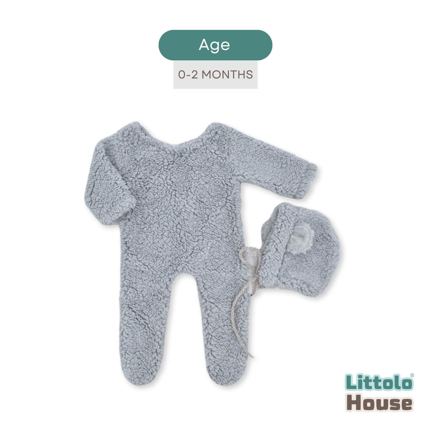 Baby Ultra Soft Fleece Romper with Bear Bonnet O231 | 2M | Grey