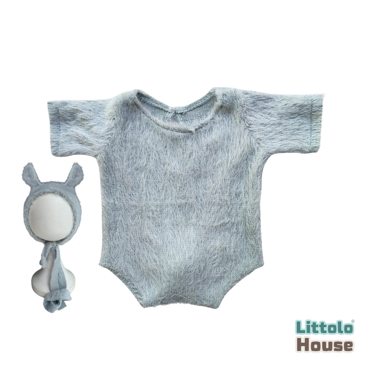 Baby Premium Furry Romper with Bunny Bonnet O232 | 3M | Baby Blue