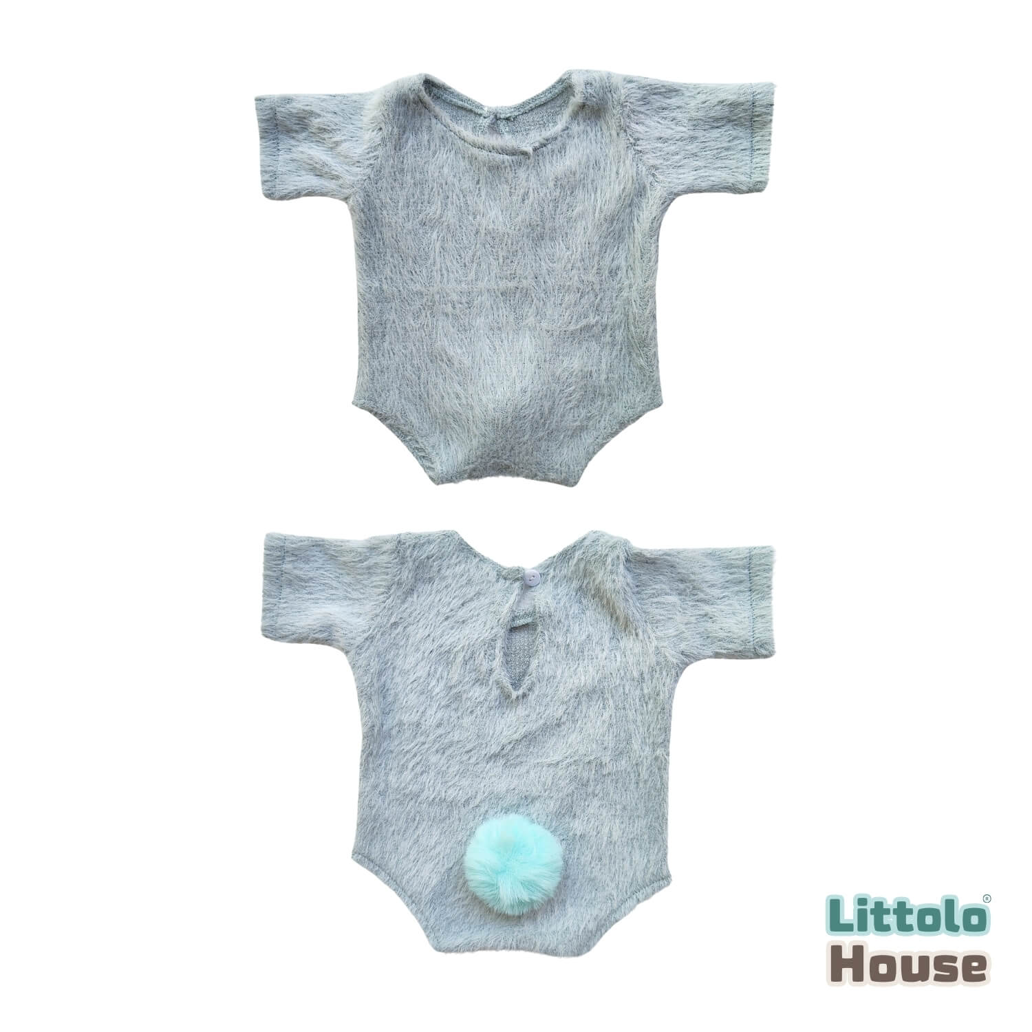 Baby Premium Furry Romper with Bunny Bonnet O232 | 3M | Baby Blue
