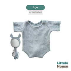 Baby Premium Furry Romper with Bunny Bonnet O232 | 3M | Baby Blue