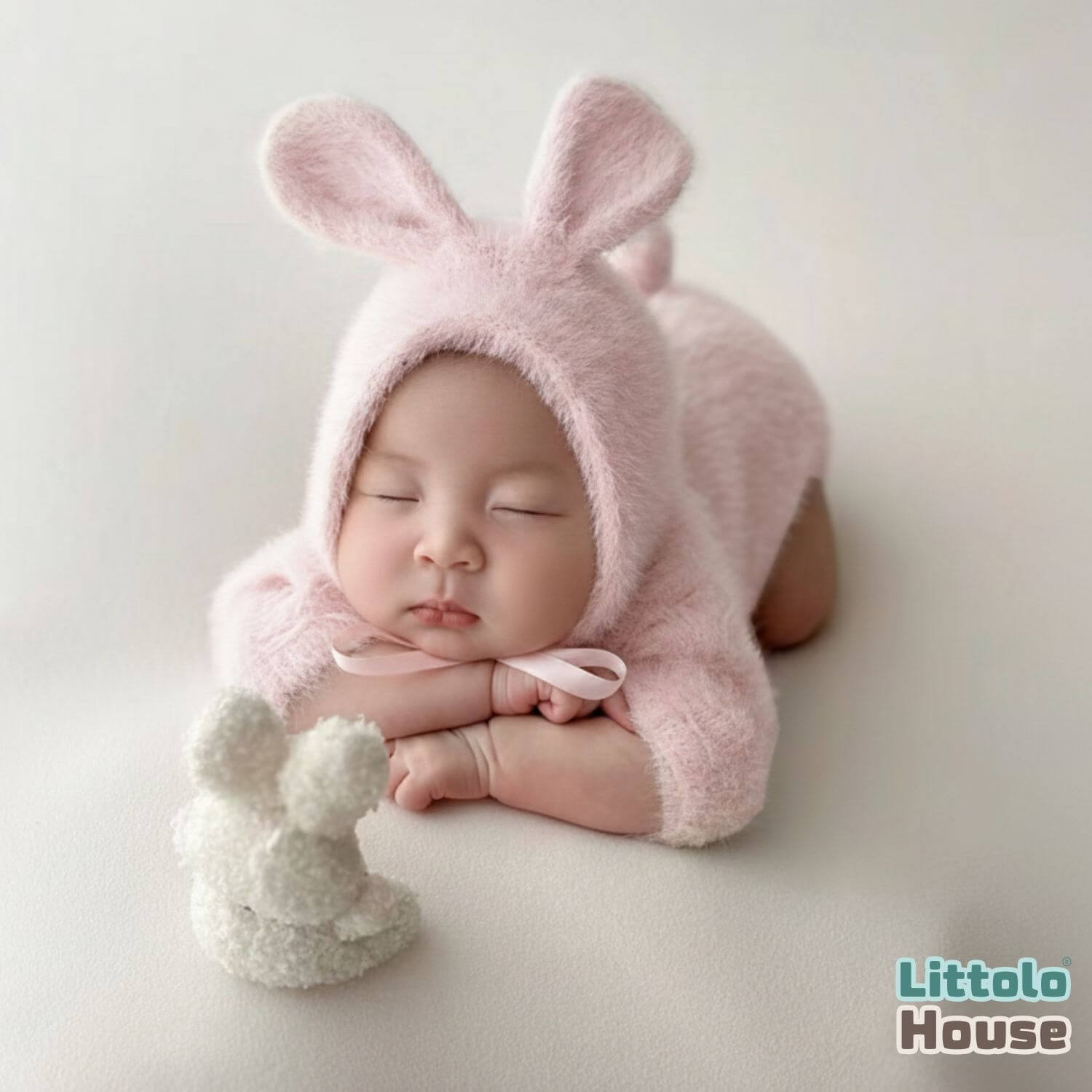 Baby Premium Furry Romper with Bunny Bonnet O232 | 3M | Light Pink