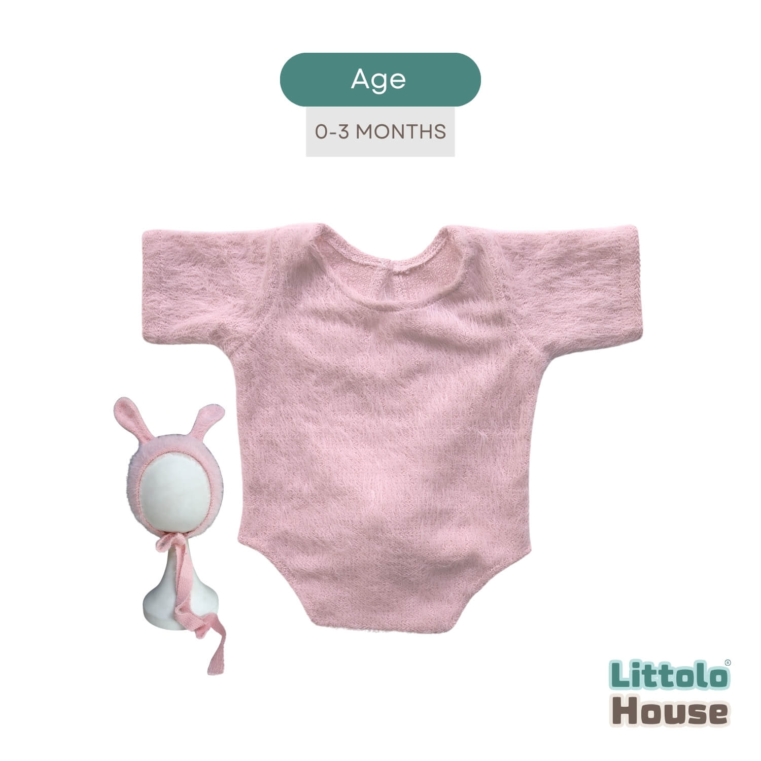 Baby Premium Furry Romper with Bunny Bonnet O232 | 3M | Light Pink
