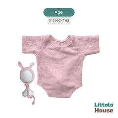 Baby Premium Furry Romper with Bunny Bonnet O232 | 3M | Light Pink