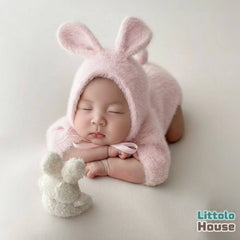 Baby Premium Furry Romper with Bunny Bonnet O232 | 3M | Light Pink