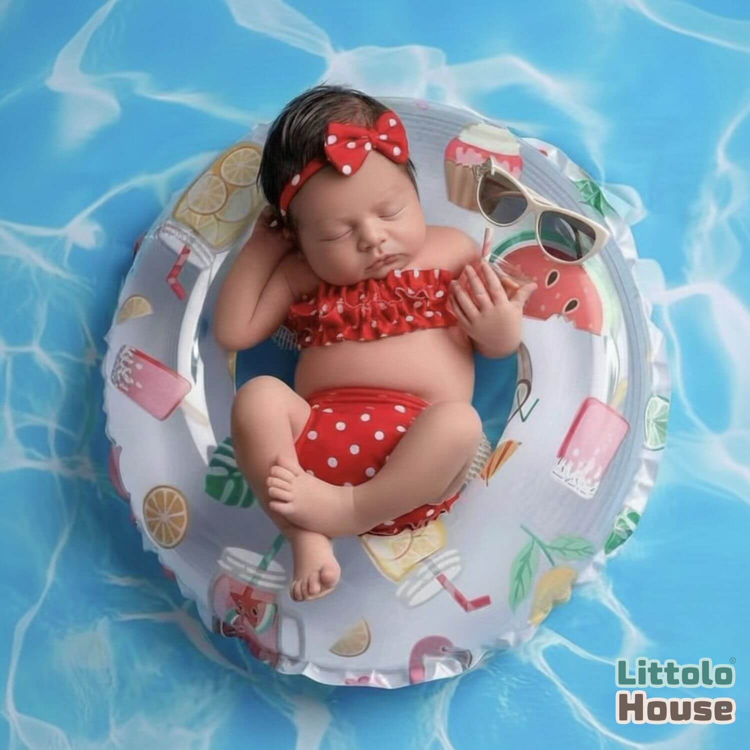 Baby Girl Polka Dot Ruffle Tube Top & Bloomer Outfit with Bow Headband O233 | NB | Red