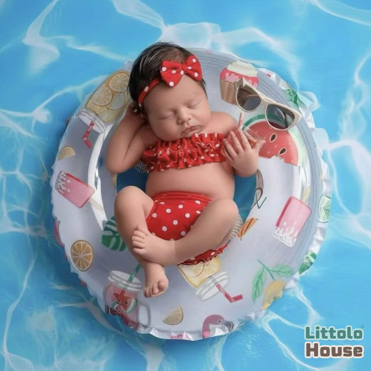 Baby Girl Polka Dot Ruffle Tube Top & Bloomer Outfit with Bow Headband O233 | NB | Red