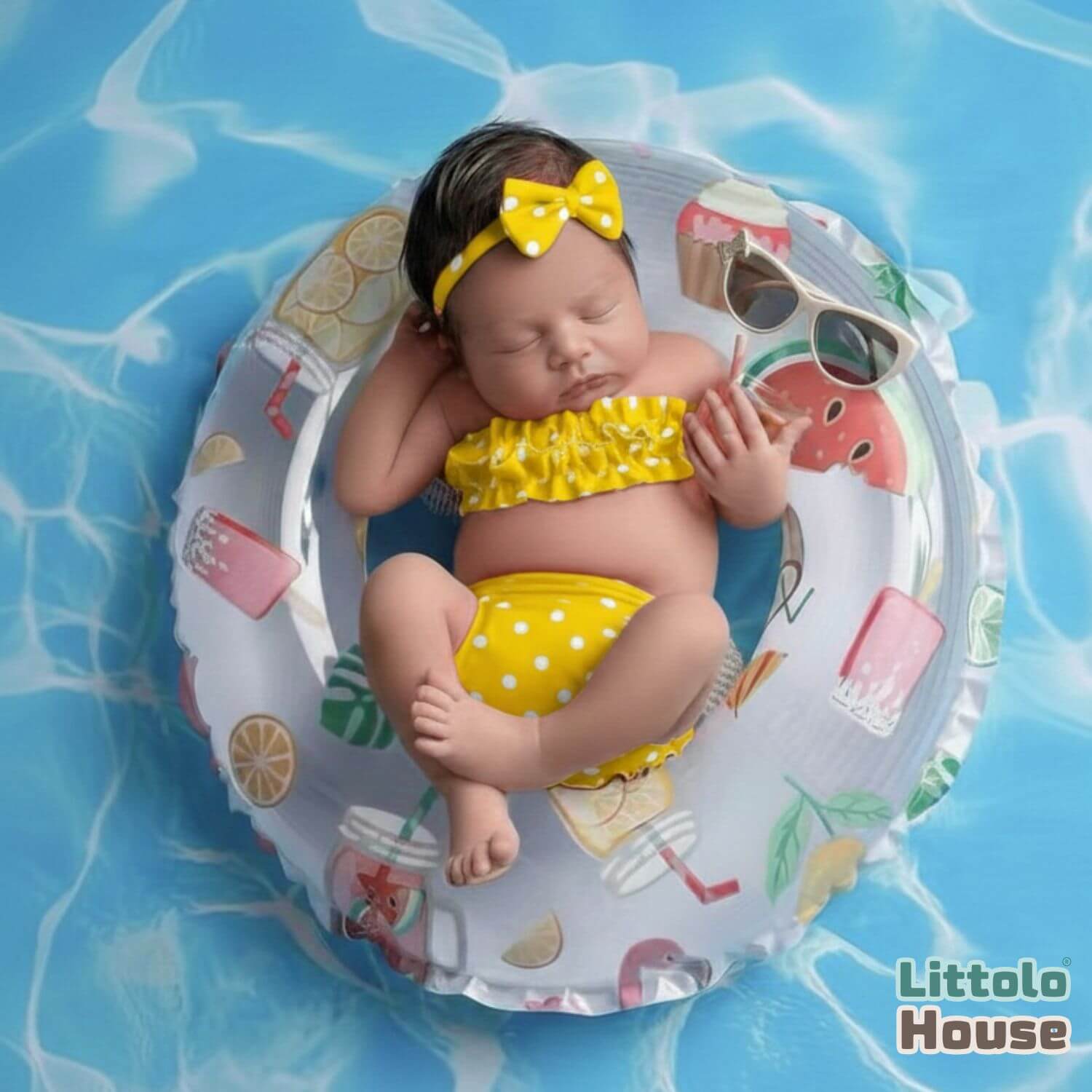 Baby Girl Polka Dot Ruffle Tube Top & Bloomer Outfit with Bow Headband O233 | NB | Yellow