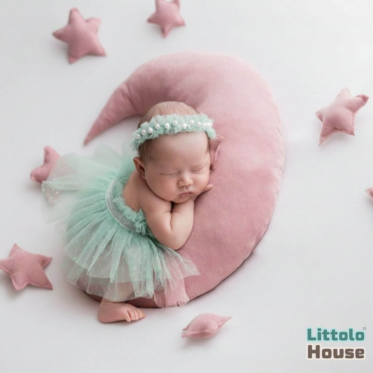 Baby Girl Net Frill Tutu Skirt with Pearl Headband O234 | NB | Mint