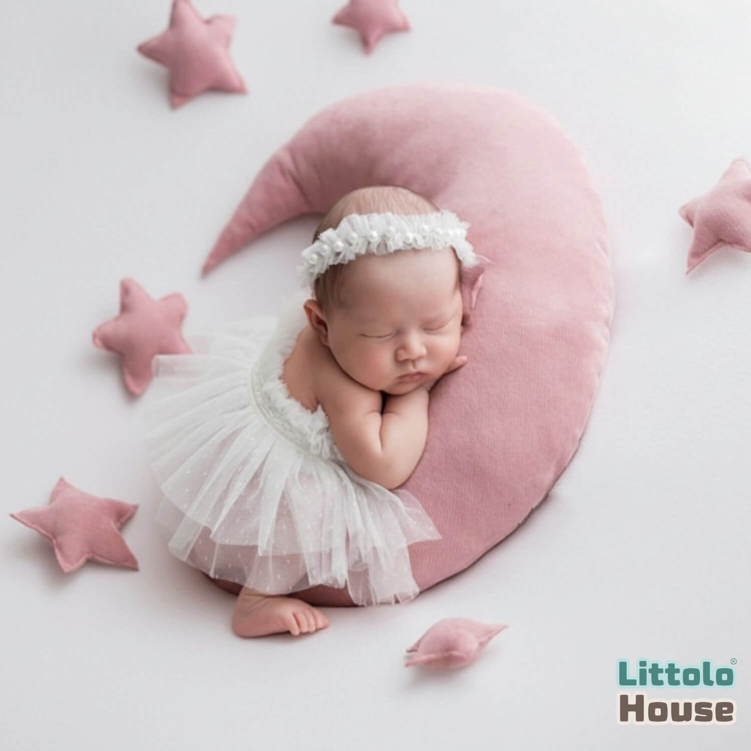 Baby Girl Net Frill Tutu Skirt with Pearl Headband O234 | NB | White