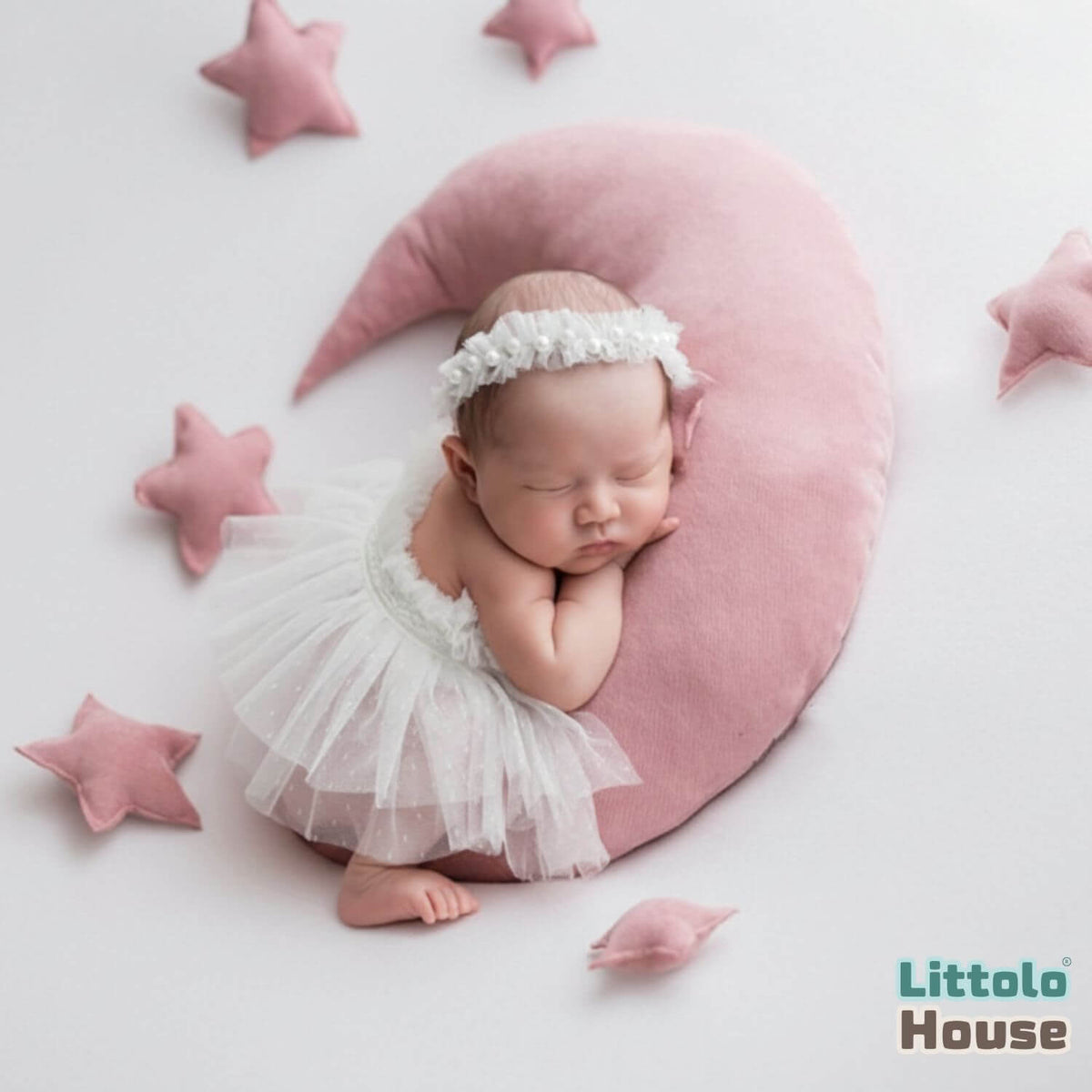 Baby Girl Net Frill Tutu Skirt with Pearl Headband O234 | NB | White