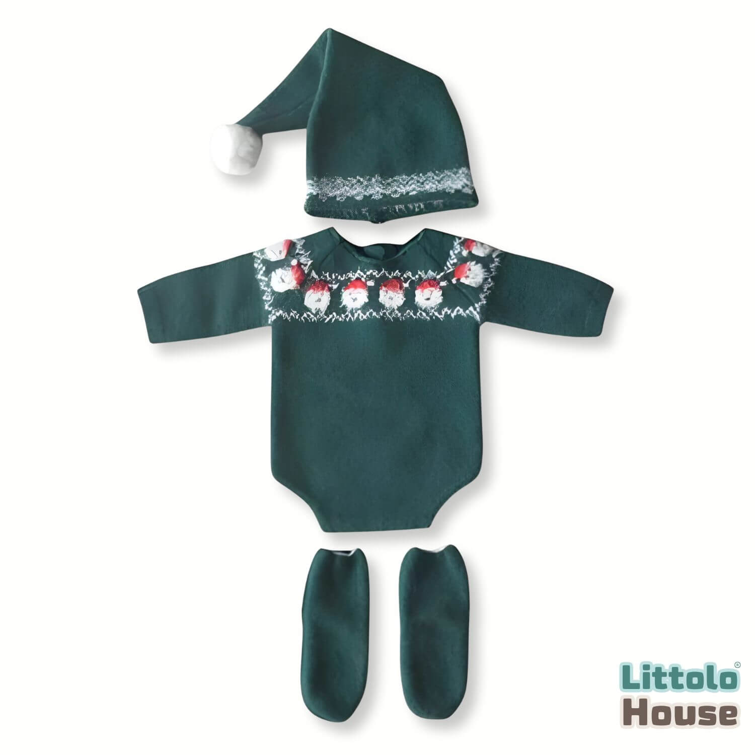 Baby Christmas Knitted Romper with Sleepy Hat & Socks O236 | 3M | Dark Green