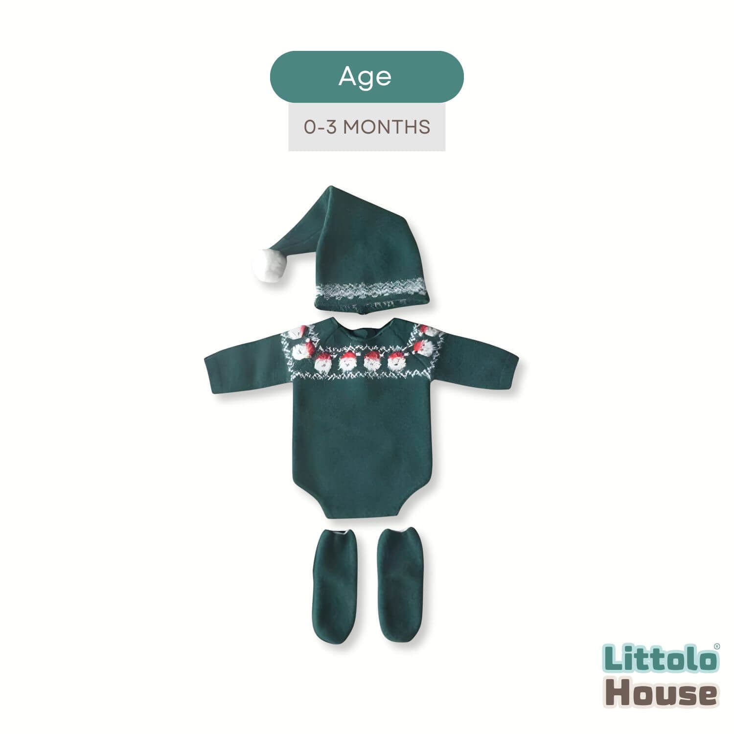 Baby Christmas Knitted Romper with Sleepy Hat & Socks O236 | 3M | Dark Green