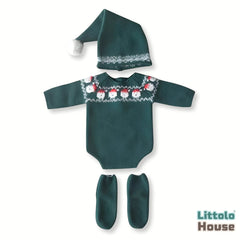 Baby Christmas Knitted Romper with Sleepy Hat & Socks O236 | 3M | Dark Green