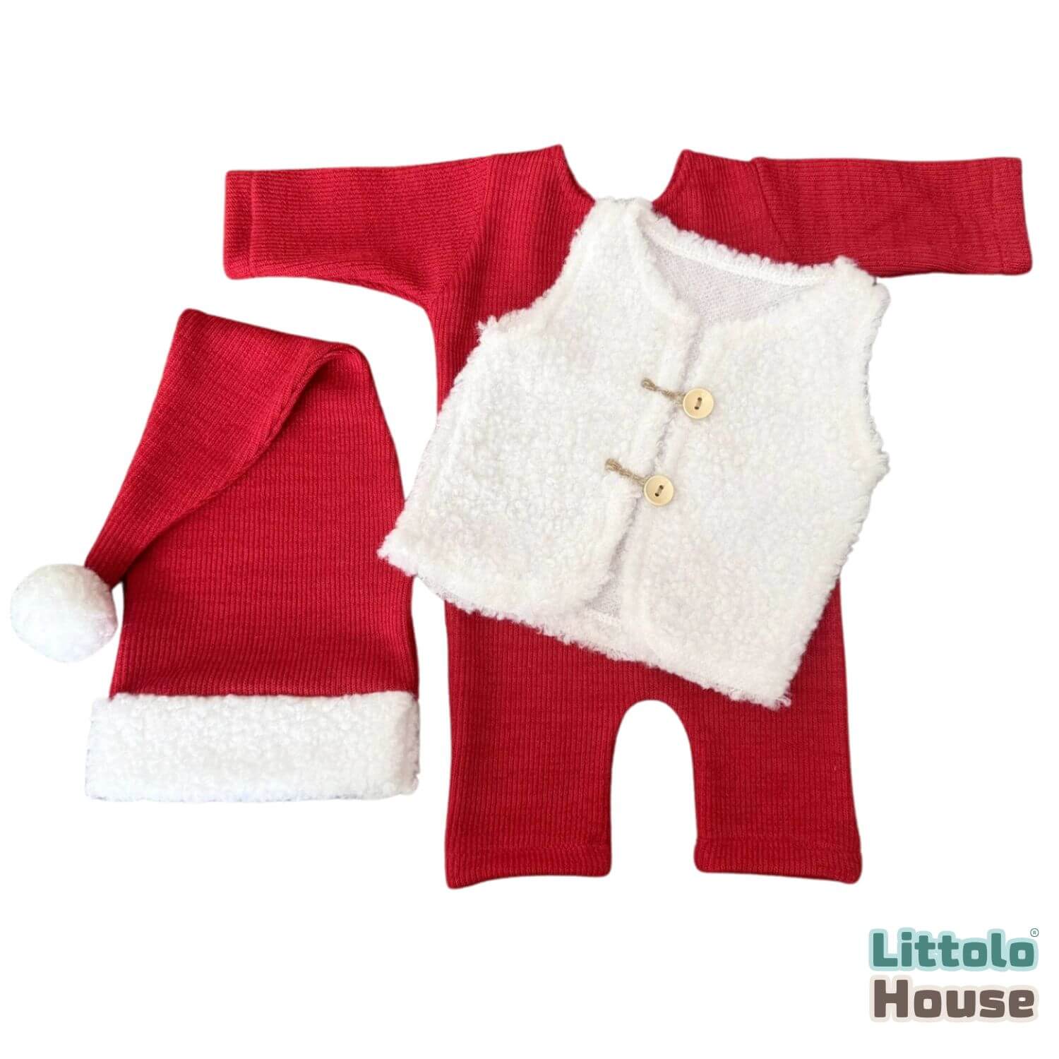 Baby Christmas Santa Romper with Jacket & Sleepy Hat O237 | 2M | Red