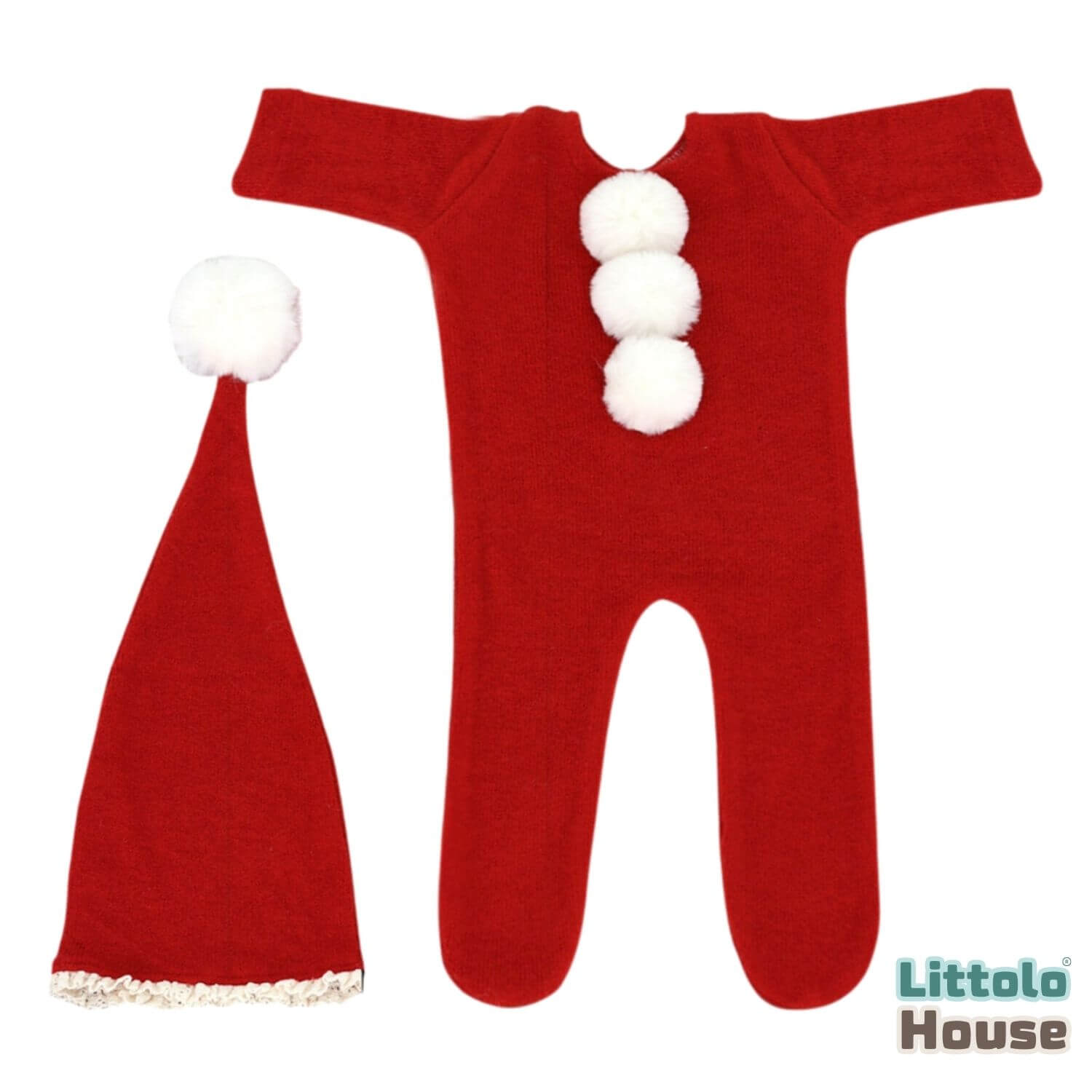 Baby Christmas Santa Pom-Pom Romper with Sleepy Hat O238 | 2M | Red