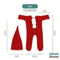 Baby Christmas Santa Pom-Pom Romper with Sleepy Hat O238 | 2M | Red