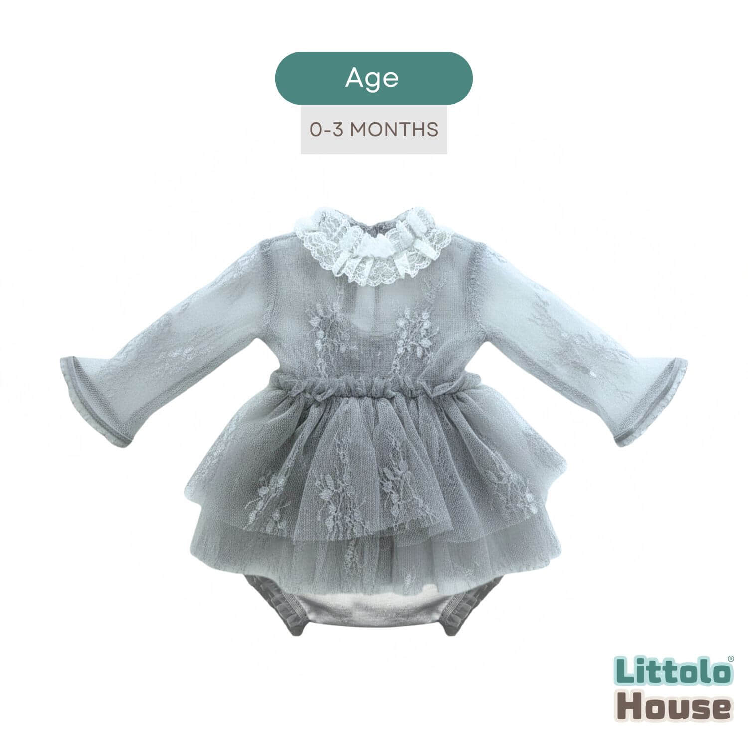 Baby Girl Net Ruffle Mesh Lace 2-Piece Set O239 | 2M | Grey