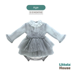 Baby Girl Net Ruffle Mesh Lace 2-Piece Set O239 | 2M | Grey