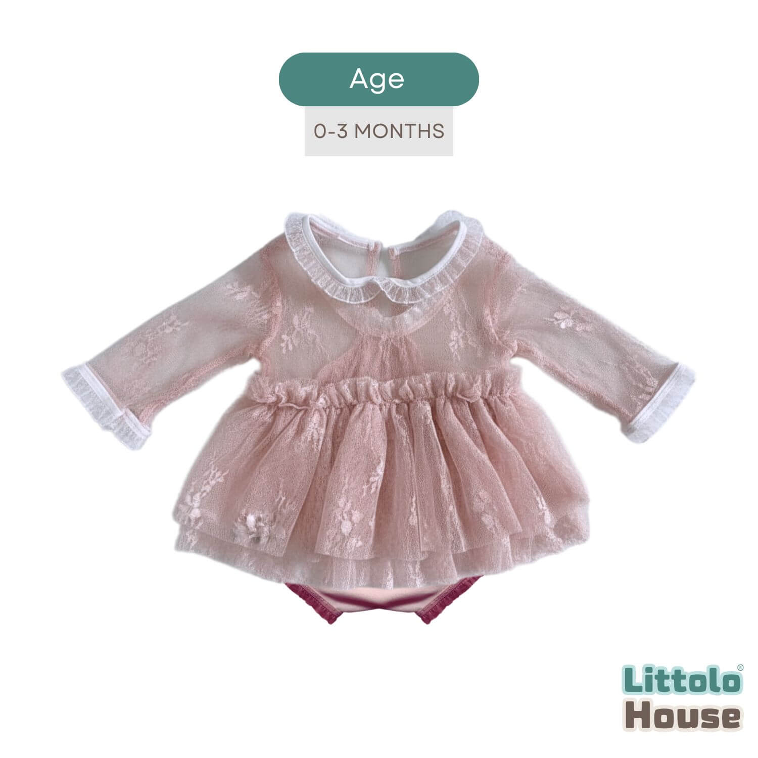 Baby Girl Net Ruffle Mesh Lace 2-Piece Set O239 | 2M | Light Pink