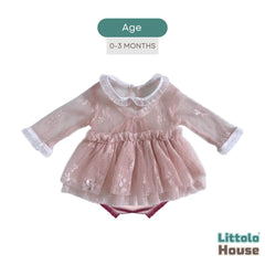 Baby Girl Net Ruffle Mesh Lace 2-Piece Set O239 | 2M | Light Pink