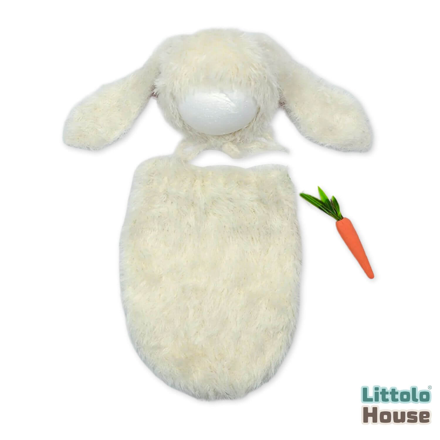 Baby Fluffy Bunny Cocoon Pouch with Bonnet O247 | NB | Off White