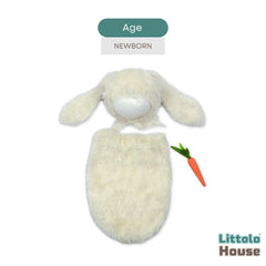 Baby Fluffy Bunny Cocoon Pouch with Bonnet O247 | NB | Off White