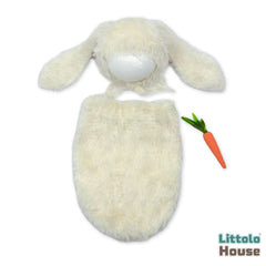 Baby Fluffy Bunny Cocoon Pouch with Bonnet O247 | NB | Off White