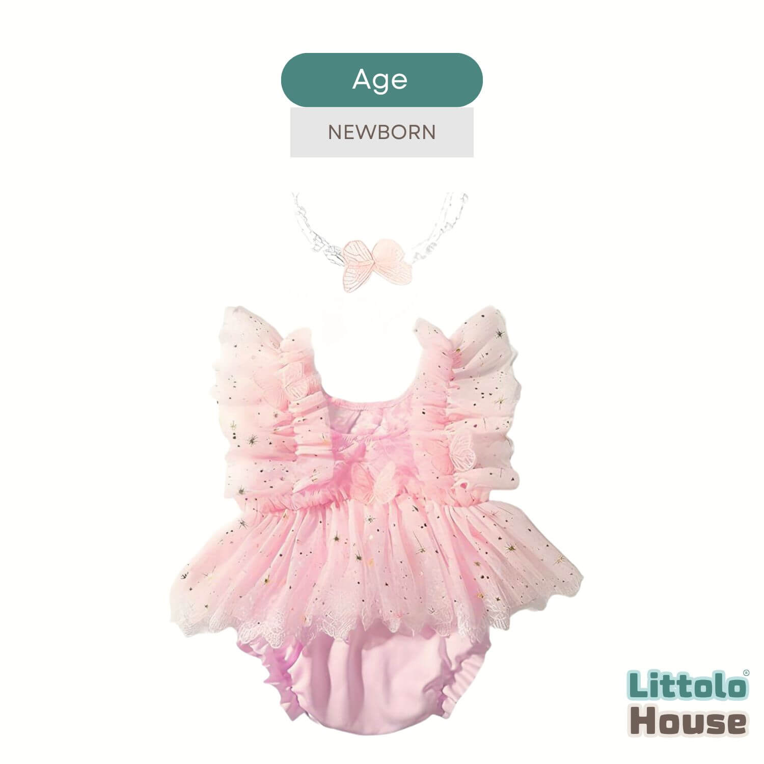 Baby Girl Butterfly Mesh Romper with Headband O241 | 2M | Light Pink