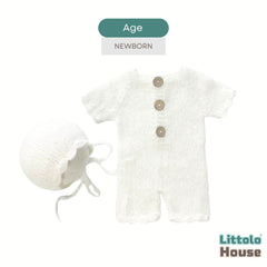 Baby Cozy Knit Romper with Bonnet O240 | NB | Off White
