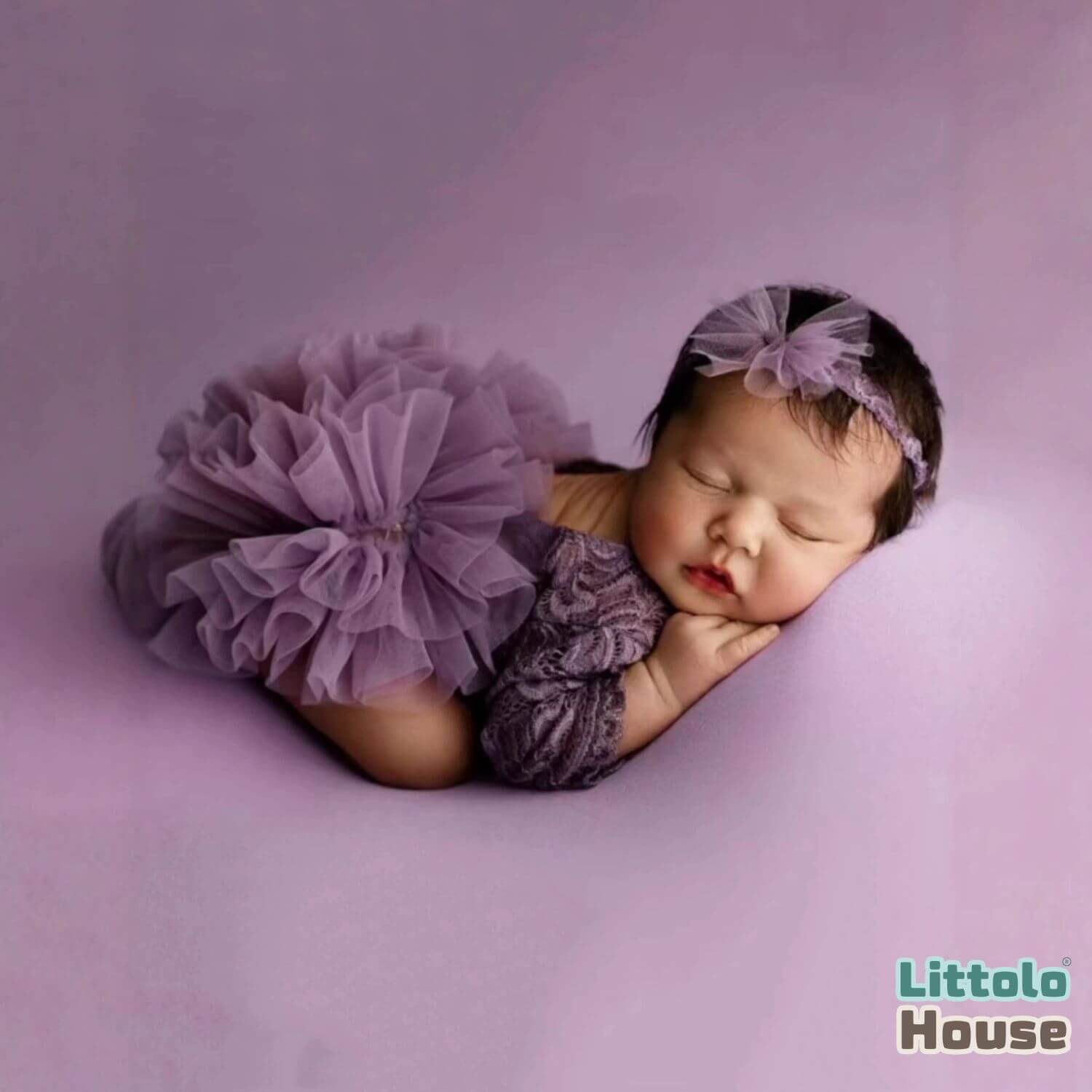 Baby Girl Flower Net Lace Romper with Headband O242 | 3M | Purple