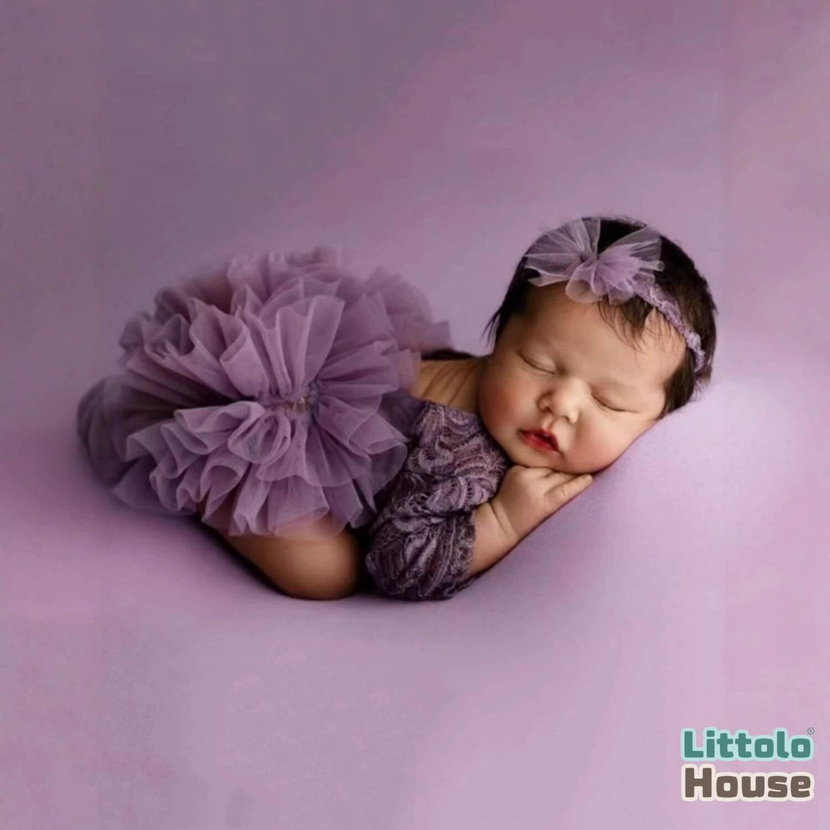 Baby Girl Flower Net Lace Romper with Headband O242 | 3M | Purple