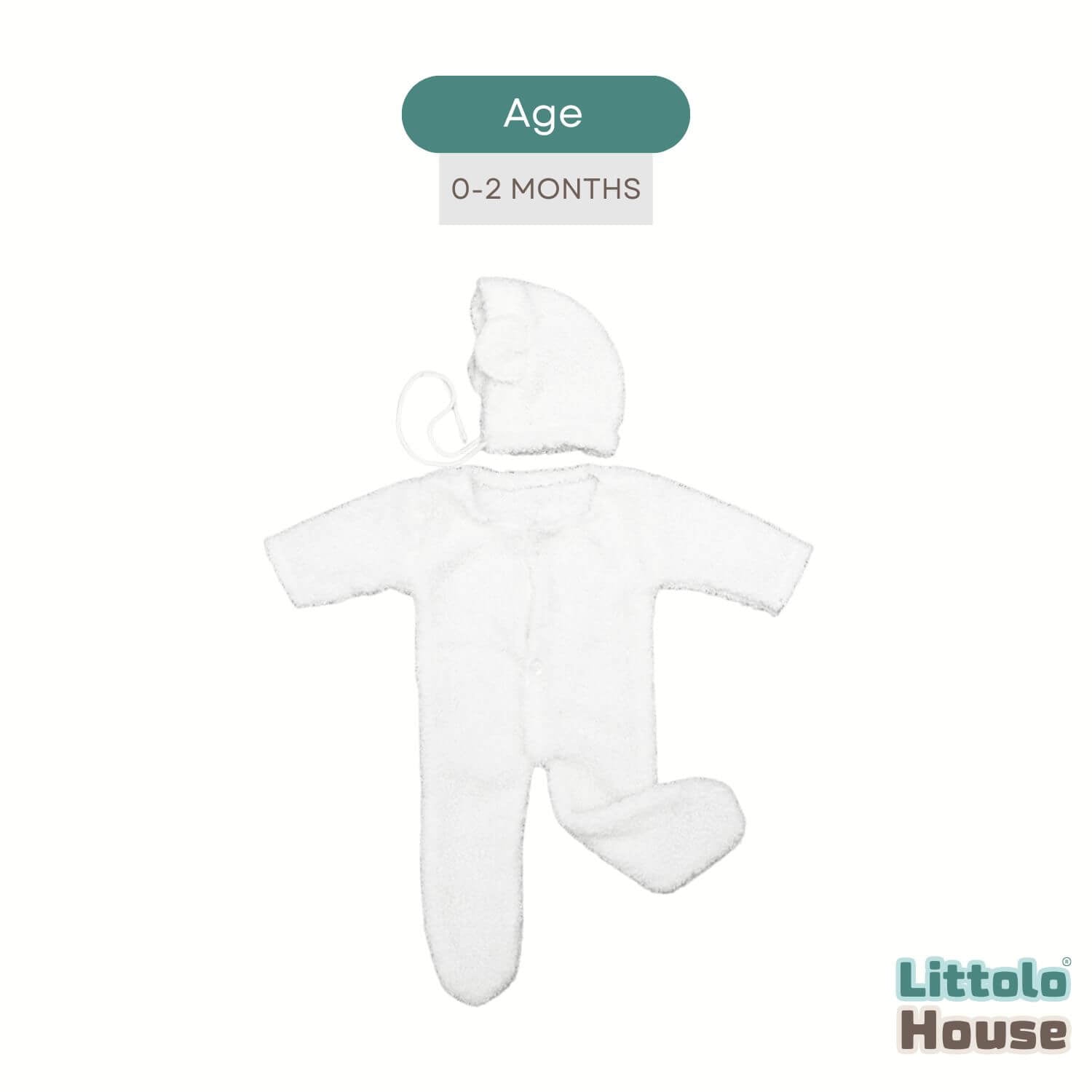 Baby Fleece Romper With Bear Bonnet O243 | 2M | White