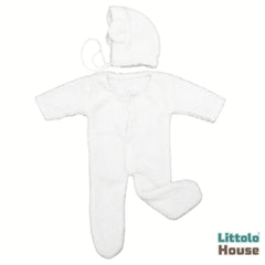 Baby Fleece Romper With Bear Bonnet O243 | 2M | White
