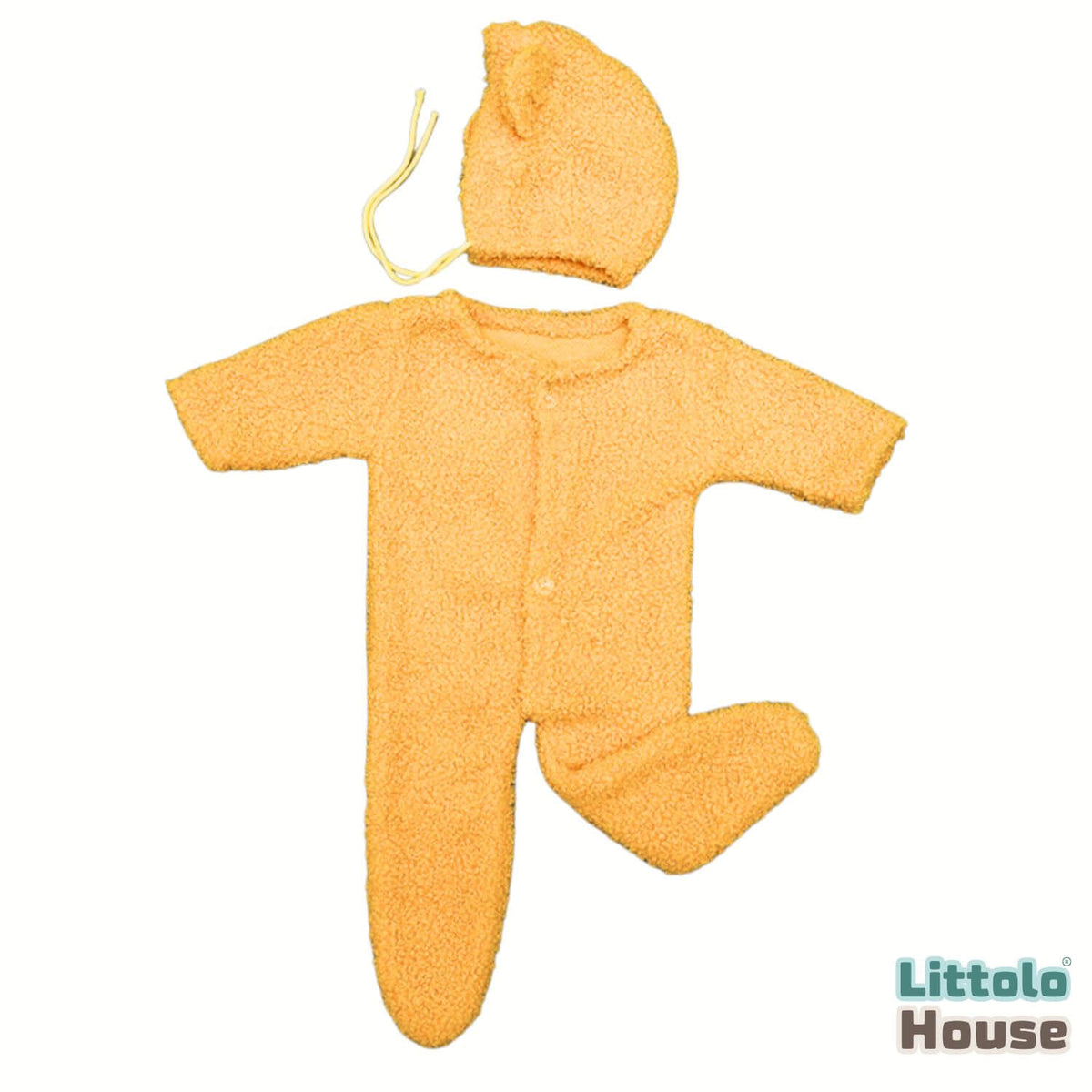 Baby Fleece Romper With Bear Bonnet O243 | 2M | Yellow
